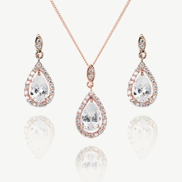 Rose gold and crystal necklace and earrings set