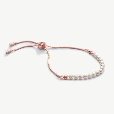 Rose Gold and pearl bracelet with adjustable crystal embellished fastener