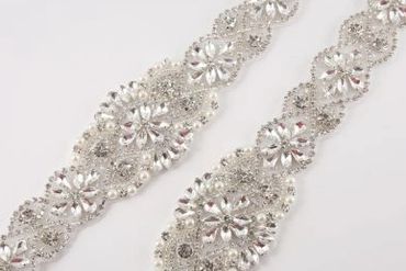 Silver, crystal and pearl beaded belt