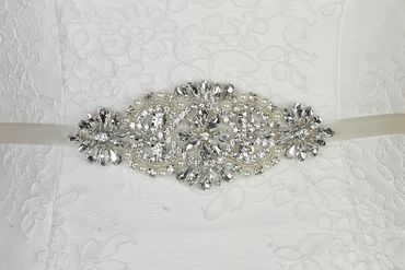 Silver, crystal and pearl beaded belt