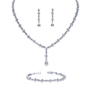 Silver and crystal necklace, earrings and bracelet set