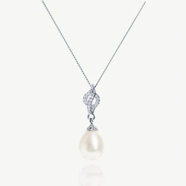 Silver, crystal and ivory pearl necklace