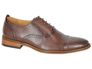Dark Brown PU
Capped Lace Oxford Brogue Shoe
Leather Quarter Lining & ½ Sock
Wood Effect Resin Sole