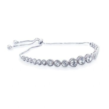 Rhodium silver and crystal pave bracelet with adjustable fastener