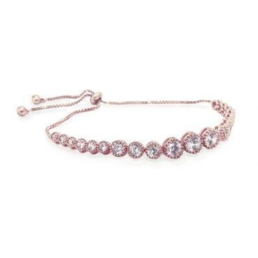 Rose gold and crystal pave bracelet with adjustable fastener