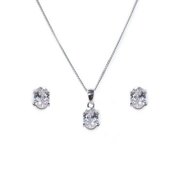Silver and crystal necklace and earrings set