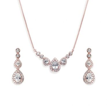 Rose Gold and crystal necklace and earrings set
