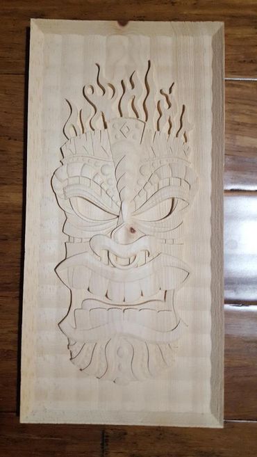 Flamehead Tiki Wood Carving