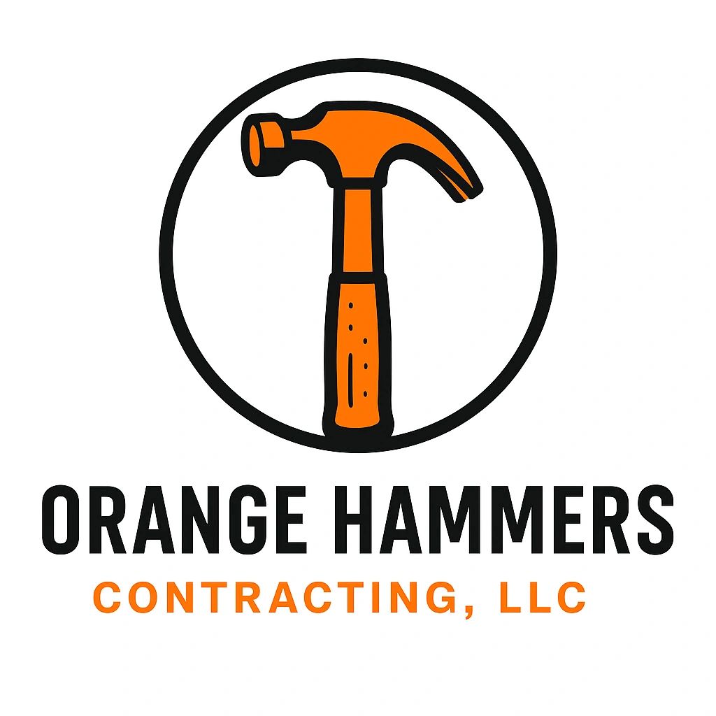 Logo featuring an orange hammer with text 'Orange Hammers Contracting, LLC'.