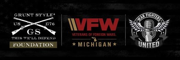 Logos of veterans and military support organizations on a black background.