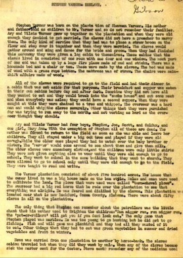Varner Family Slave Narrative