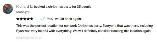 A customer thanking Club Works for a successful corporate holiday party