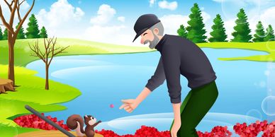 Farmer Bill offers Sammy the leftover cranberries after he finishes the cranberry harvest.