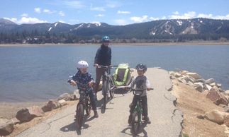 Kids Camping Books Author Loretta Sponsler biking with her family