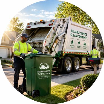 Sanitation worker collects neighborhood waste with a truck.