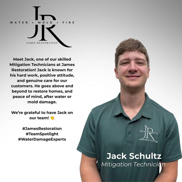 Jack Schultz, skilled Mitigation Technician at James Restoration, known for dedication and positive attitude.
