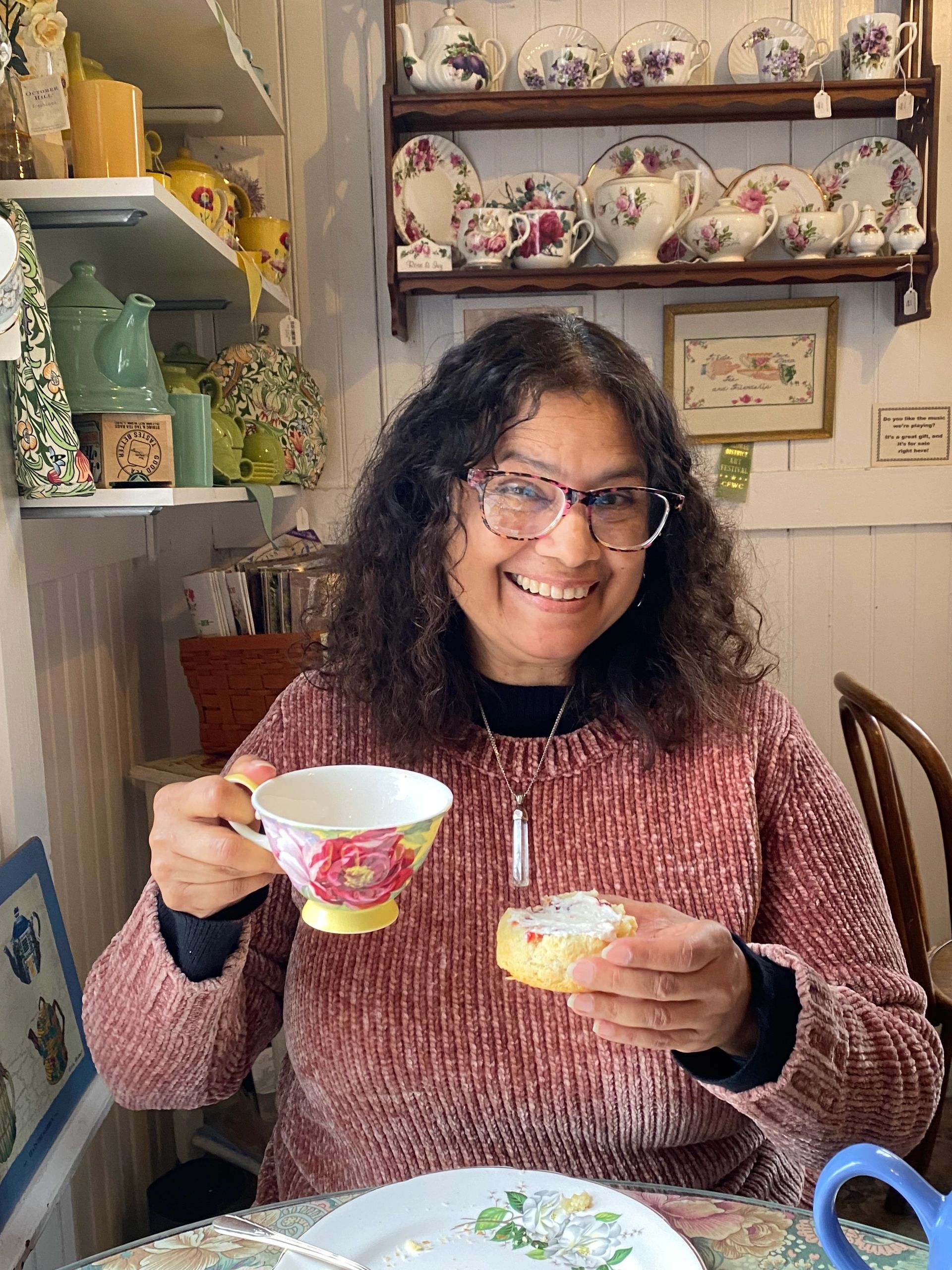 Enjoying afternoon tea at the Julian Tea House in Julian, CA with my dear friend.