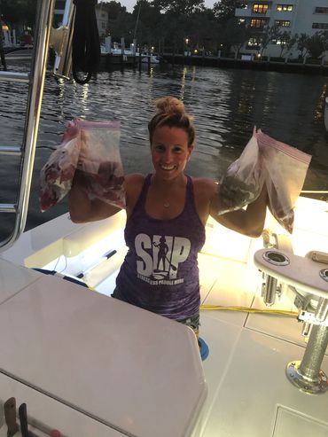 Lots of Fish Meat after a short day on the water.   Fishing charters always pull in the meat.
