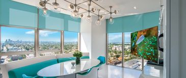 Kitchen with automated shades