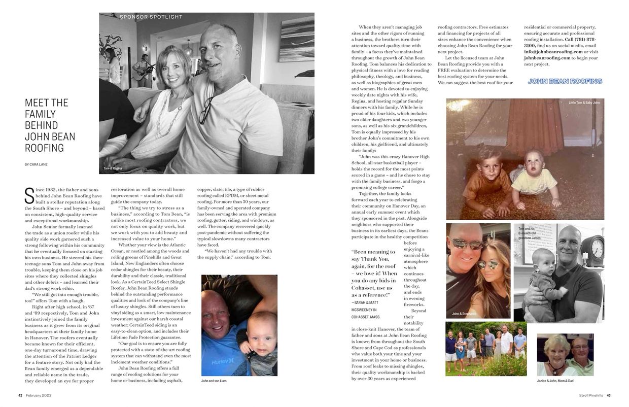 John Bean Roofing family in Stroll Pinehills Magazine