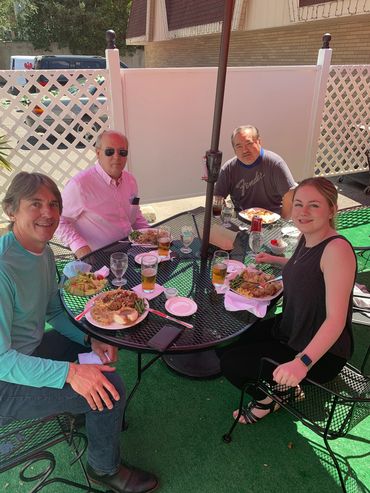 Friends gathering for a Polish lunch in our outdoor Biergarten.