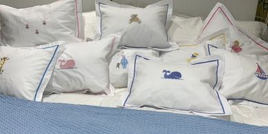 Baby pillows, embroidered boudoir shams