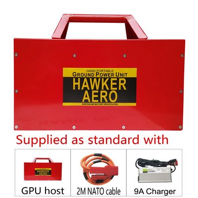 Red portable ground power unit with handle.
