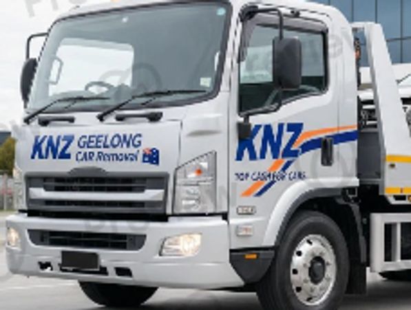 White tow truck with KNZ Geelong Car Removal branding.