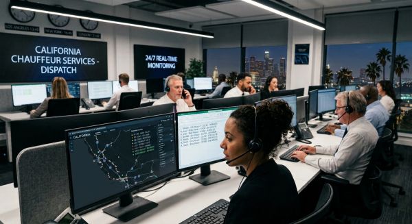Dispatch center for California chauffeur services with real-time monitoring.