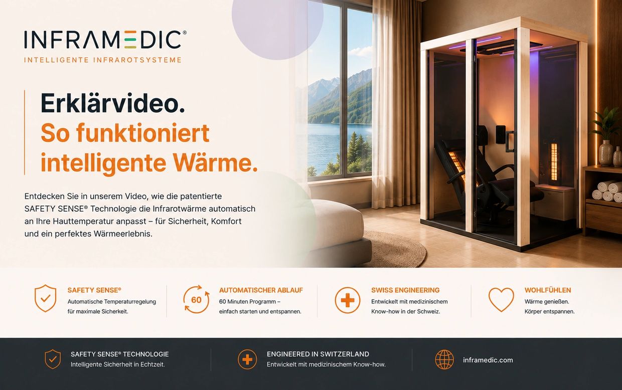 Inframedic's intelligent infrared heating system with automatic safety and Swiss engineering.