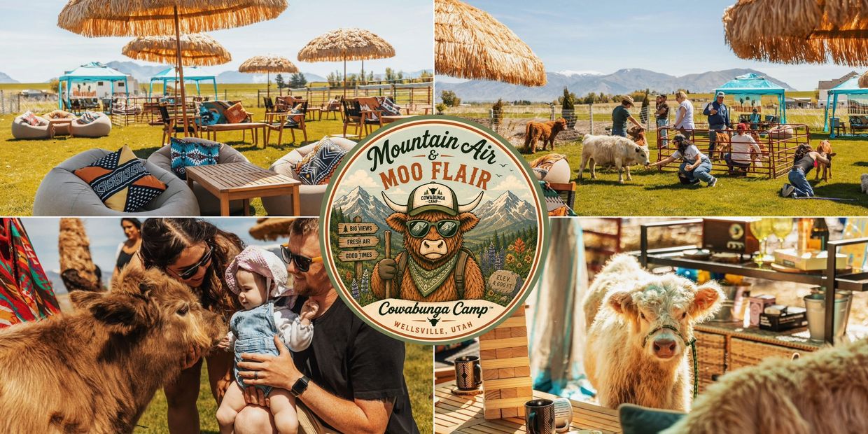 Outdoor camp with animals and cozy seating in Wellsville, Utah.