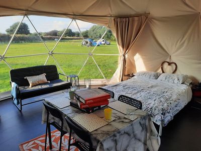 Geodome interior at Sherwood Pines Campsite