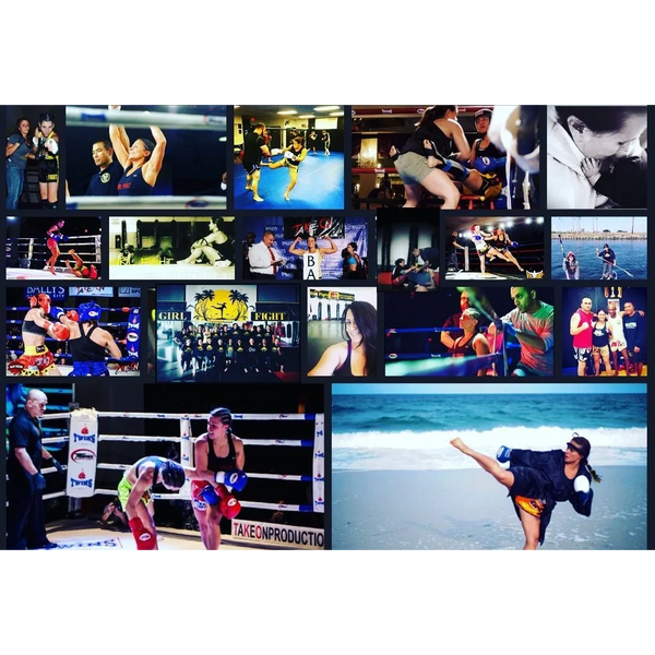 women training and competing in Muay Thai boxing, surfing and fitness.