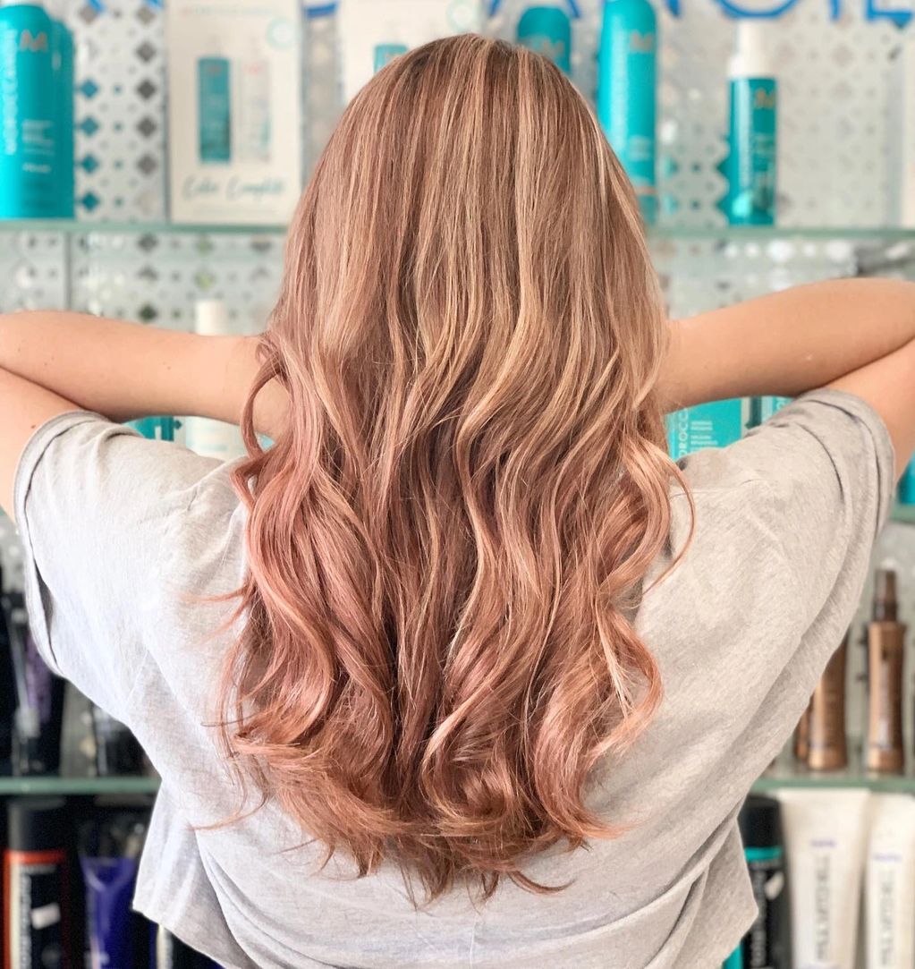 Pastel Rose Gold highlighted Hair