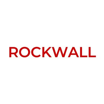 Red text reading ROCKWALL on a white background.