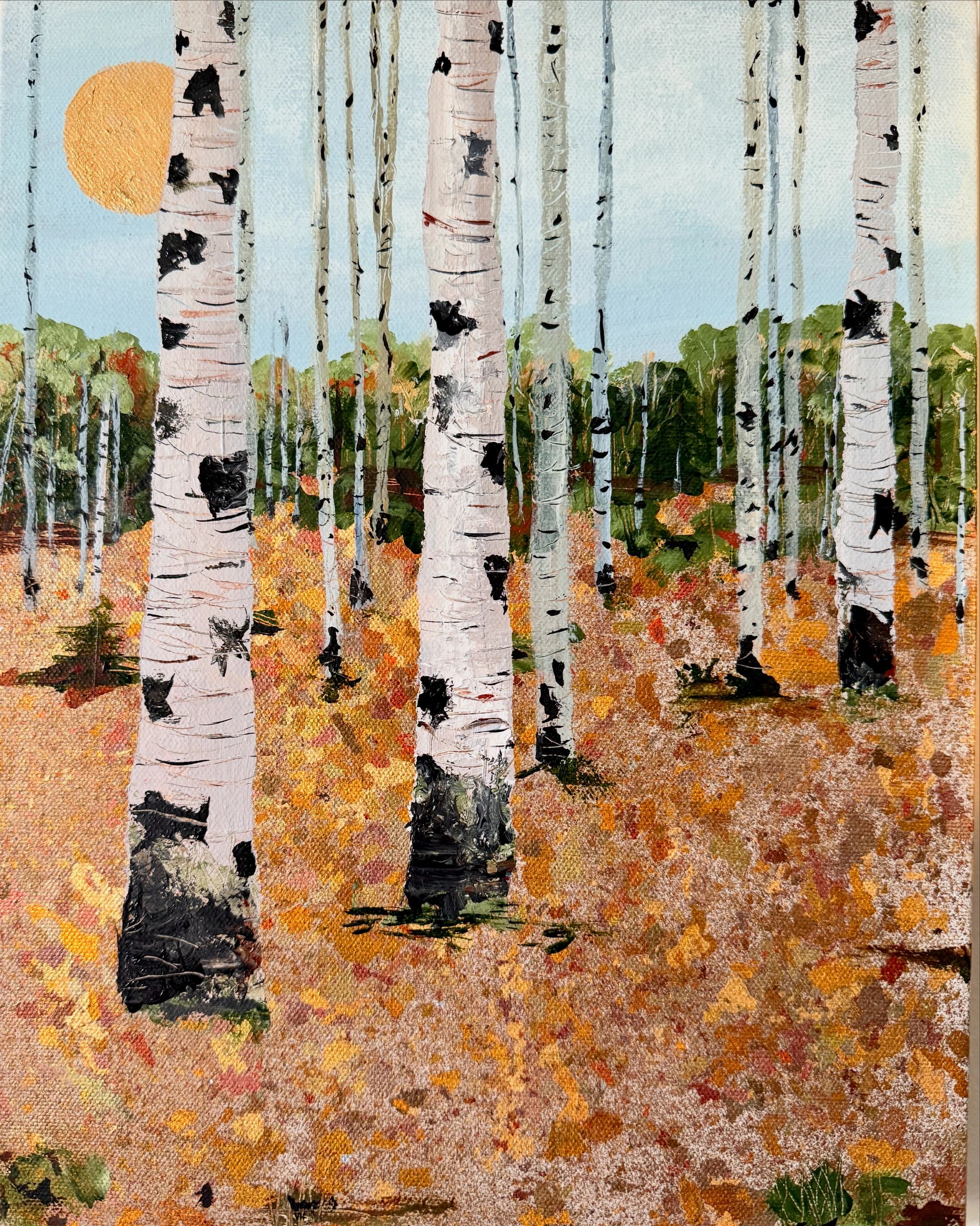 autumn birch trees fall landscape gilded painting