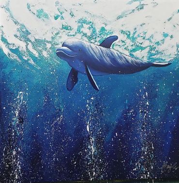 "Dolphin Swim" Acrylic Painting on Canvas by Gayle