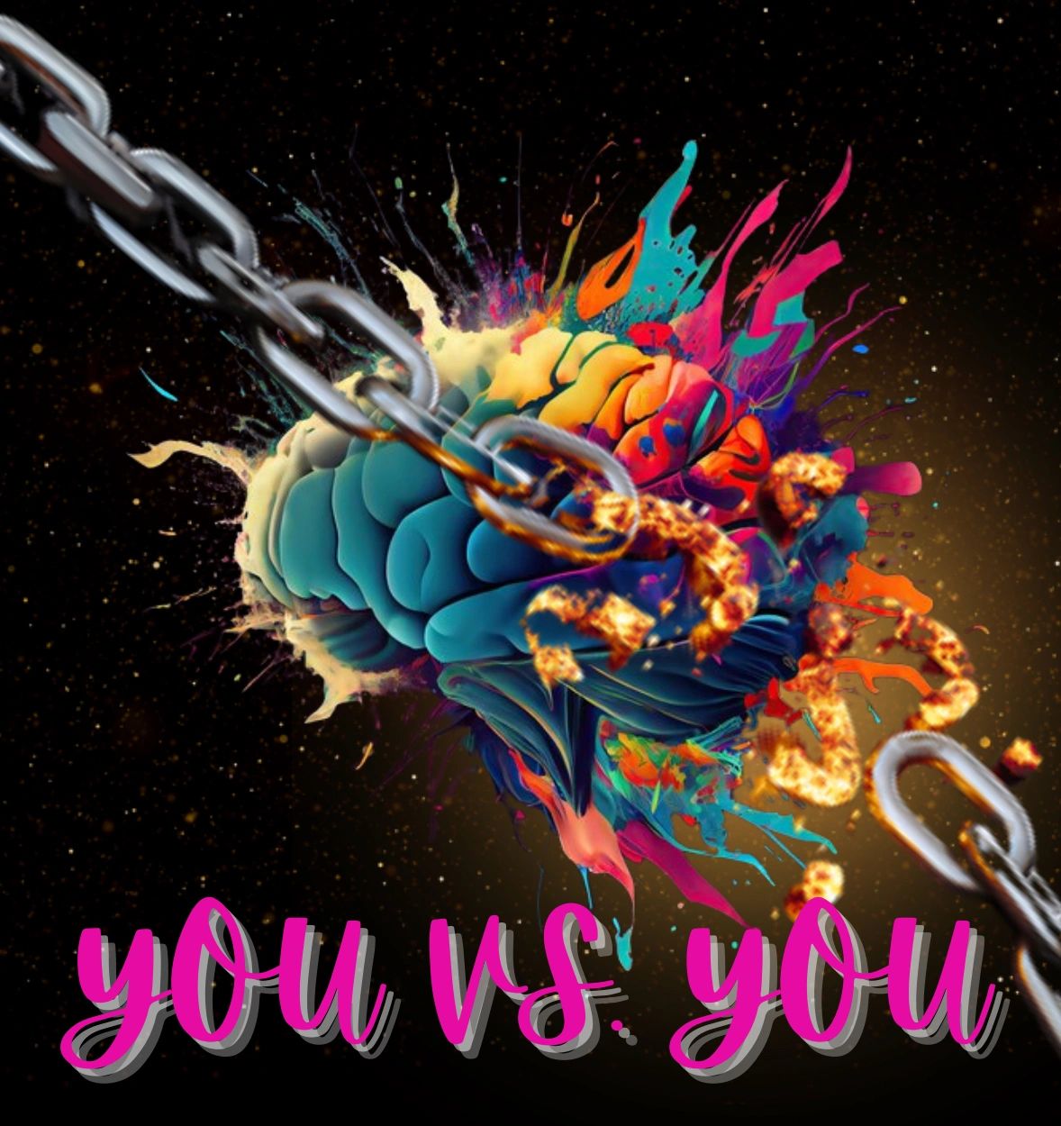 An open brain with broken chains, symbolizing freedom, positivity, and limitless potential.