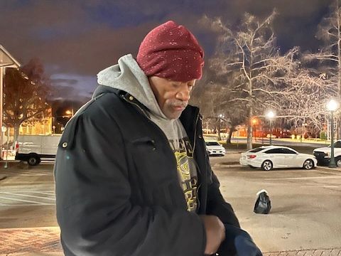 Unhoused friend grateful for coat given.