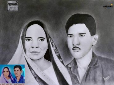 Vintage art rendition of two people donning traditional clothing.