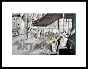 Street view ink painting