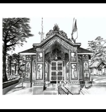 Pencil sketch of jakhu temple shimla