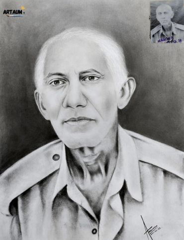 A sketch portraying an elderly gentleman donning a military uniform, symbolizing his honorable work