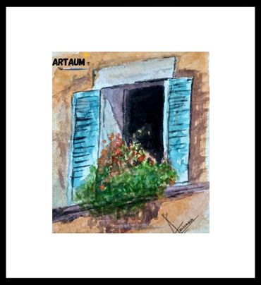 Flowers in balcony painting
