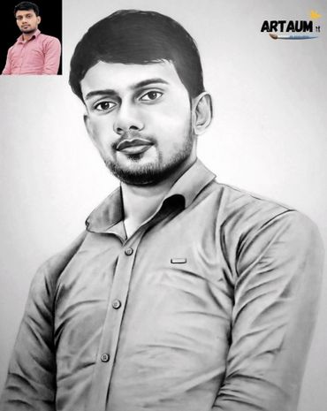 Detailed pencil sketch of a man wearing a shirt.