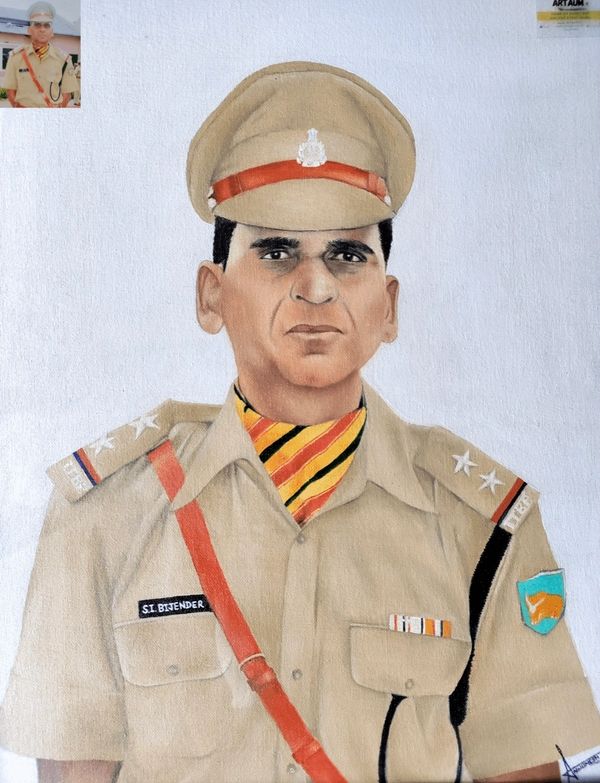 Oil painting of Indian police man