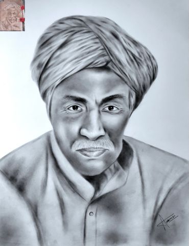 Handmade drawing of a man wearing a turban.
