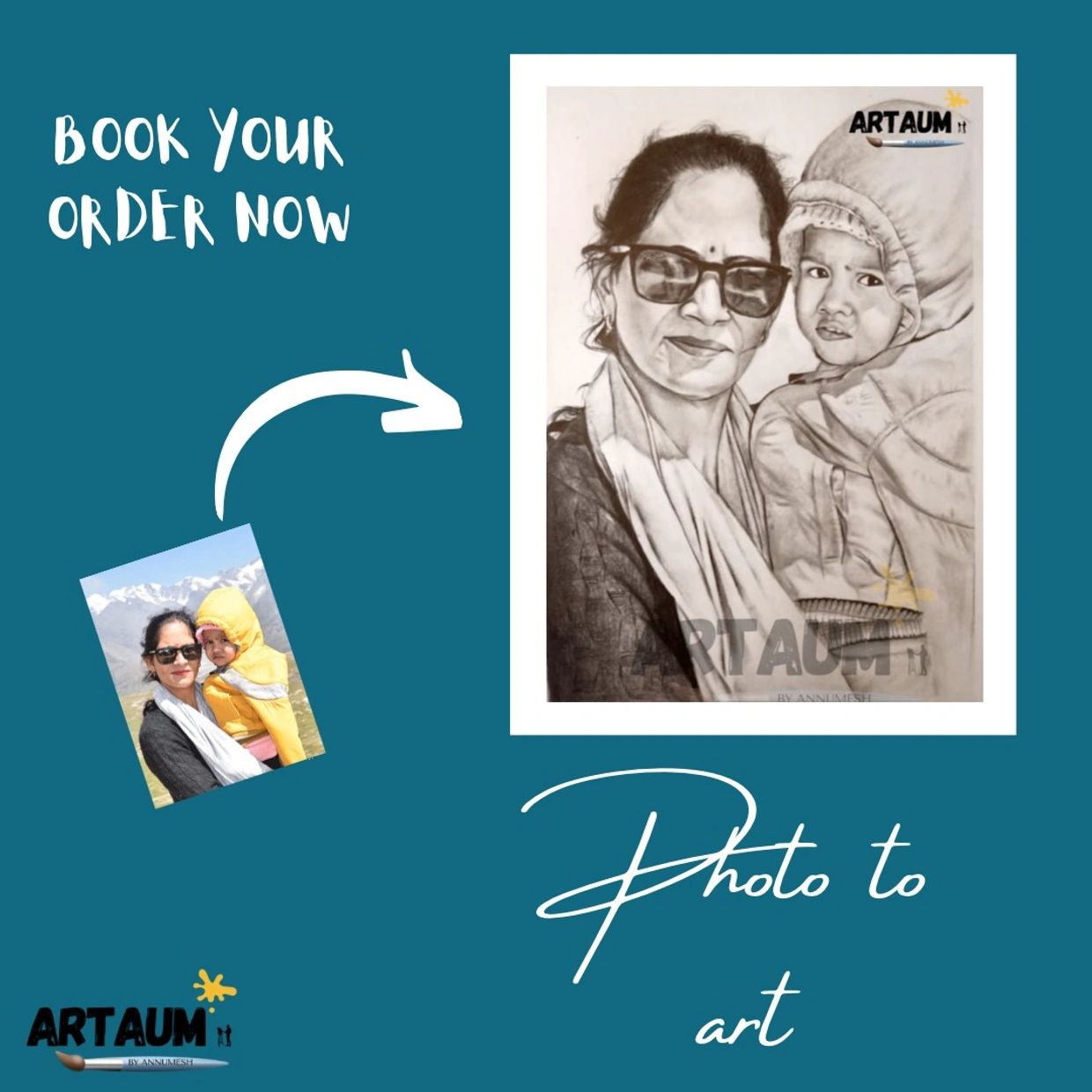Woman with a baby sketch portrait