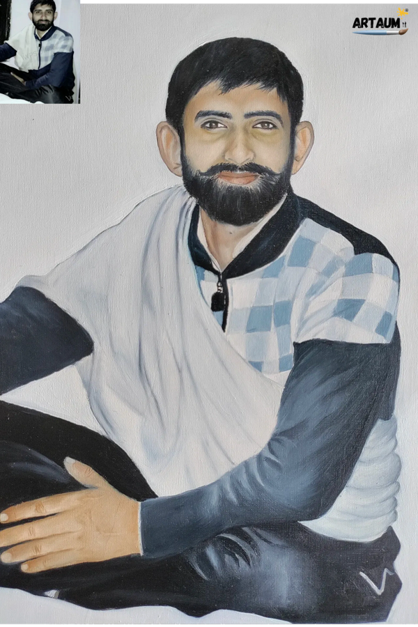 Oil color painting of Haryanvi desi boy