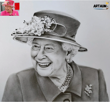 Hyper realistic sketch of Queen Elizabeth wearing a hat